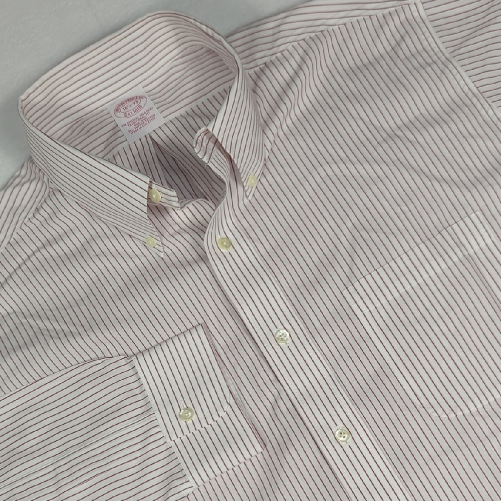 Brooks Brothers Traditional Fit Red White Long Sleeve Button-down Mens Neck 16